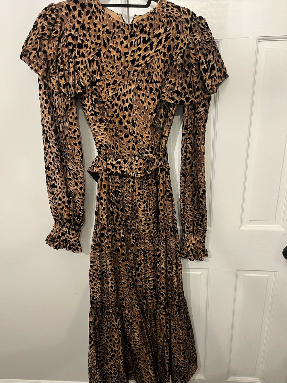 COSTARELLOS Leopard Print Long Sleeve Midi Dress - Brown